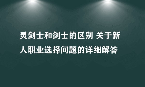 灵剑士和剑士的区别 关于新人职业选择问题的详细解答