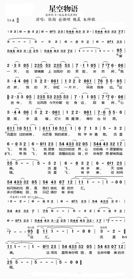 一起来看流星雨简谱(葫芦丝)