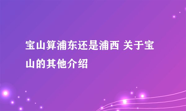 宝山算浦东还是浦西 关于宝山的其他介绍