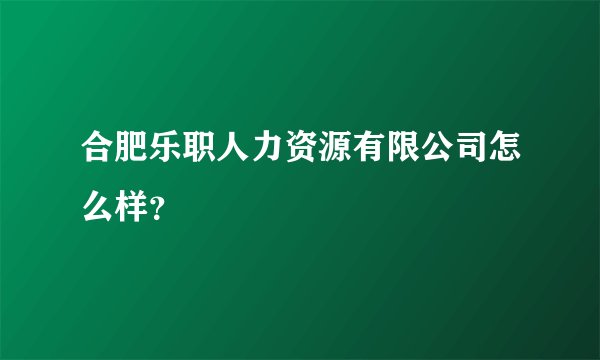 合肥乐职人力资源有限公司怎么样？