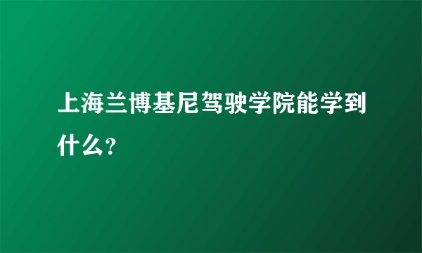 上海兰博基尼驾驶学院能学到什么？