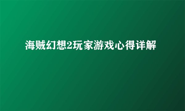 海贼幻想2玩家游戏心得详解