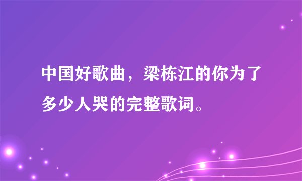 中国好歌曲，梁栋江的你为了多少人哭的完整歌词。
