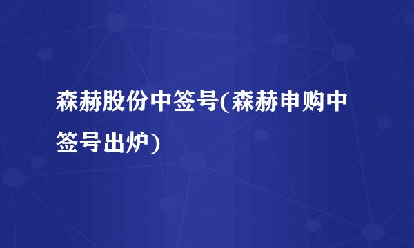 森赫股份中签号(森赫申购中签号出炉)