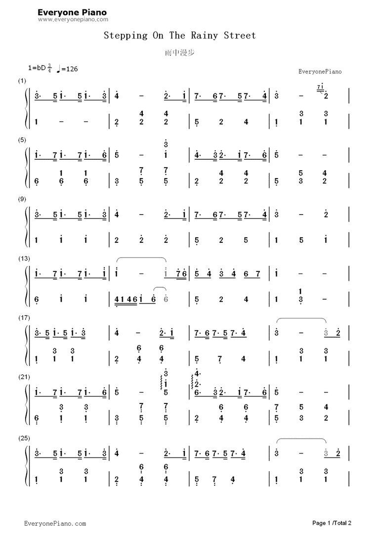雨中漫步简谱左手伴奏 - 百度