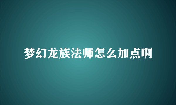 梦幻龙族法师怎么加点啊