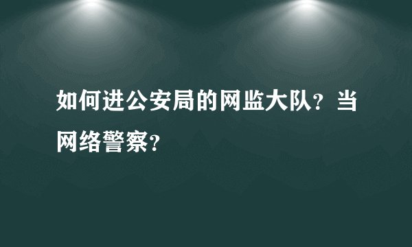 如何进公安局的网监大队？当网络警察？