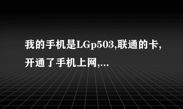 我的手机是LGp503,联通的卡,开通了手机上网,但是就是上不去,说什么连接不到互联网,高手们救救我吧