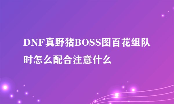 DNF真野猪BOSS图百花组队时怎么配合注意什么