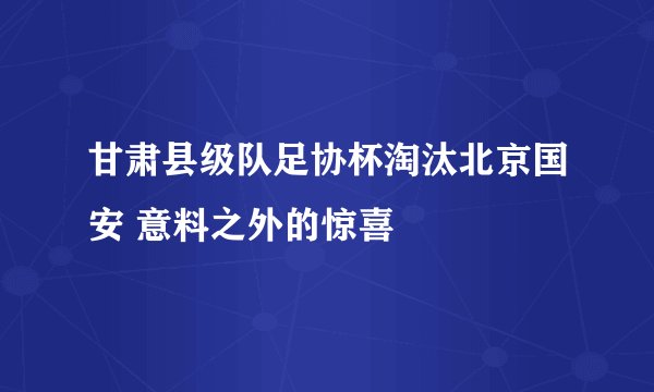 甘肃县级队足协杯淘汰北京国安 意料之外的惊喜