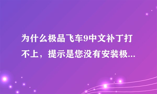 为什么极品飞车9中文补丁打不上，提示是您没有安装极品飞车9英文版，可我安装了啊
