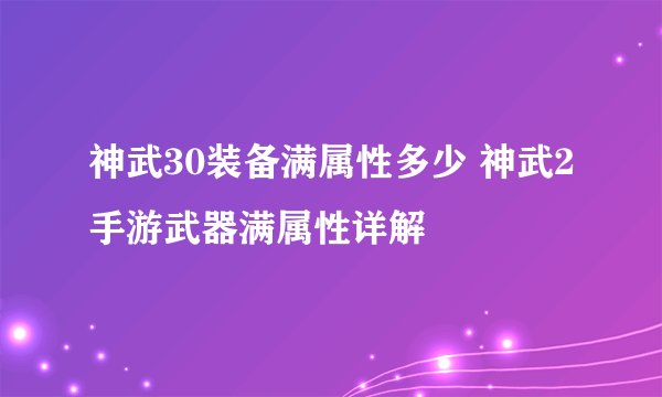 神武30装备满属性多少 神武2手游武器满属性详解