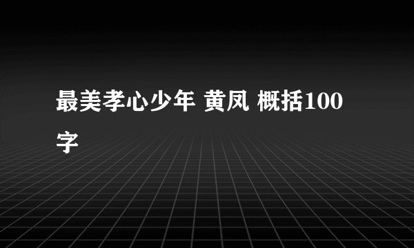 最美孝心少年 黄凤 概括100字