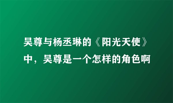 吴尊与杨丞琳的《阳光天使》中，吴尊是一个怎样的角色啊