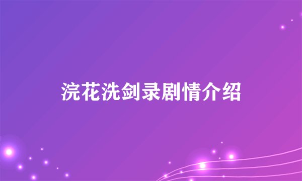 浣花洗剑录剧情介绍