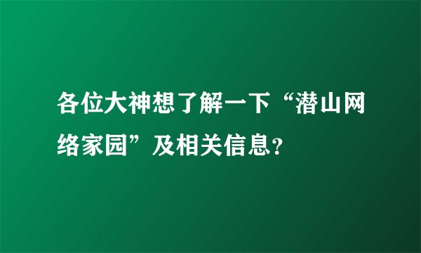 各位大神想了解一下“潜山网络家园”及相关信息？