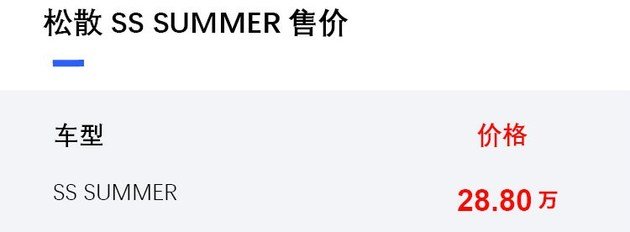 松散SS SUMMER正式上市 售价28.80万元