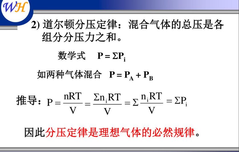 混合气体的分压定律
