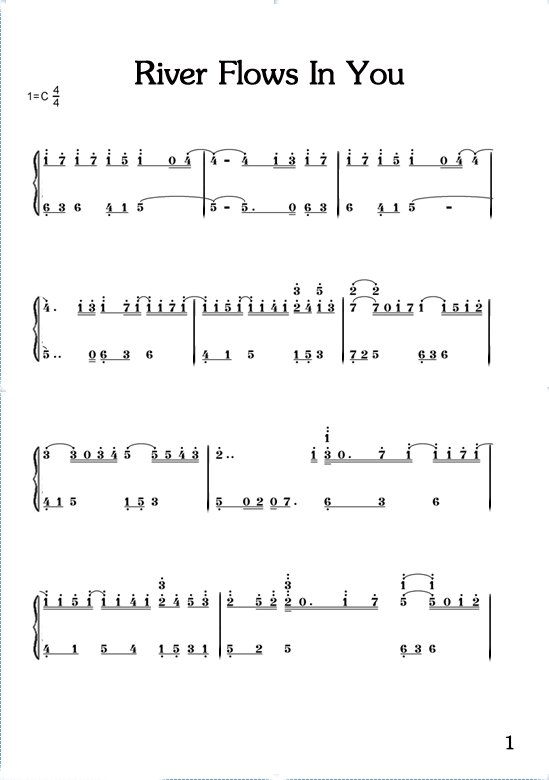 river flows in you 双手钢琴简谱