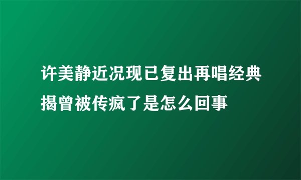 许美静近况现已复出再唱经典揭曾被传疯了是怎么回事