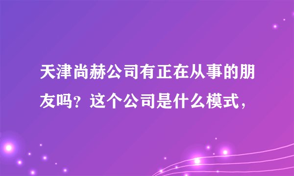 天津尚赫公司有正在从事的朋友吗？这个公司是什么模式，