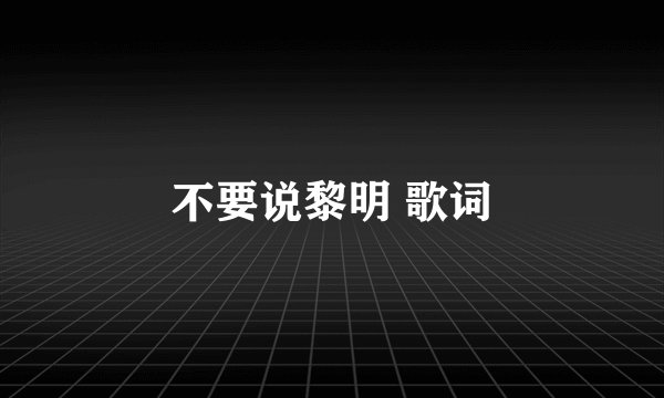 不要说黎明 歌词