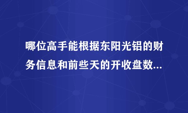 哪位高手能根据东阳光铝的财务信息和前些天的开收盘数据分析一下它的股票潜力?