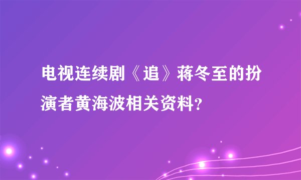 电视连续剧《追》蒋冬至的扮演者黄海波相关资料？