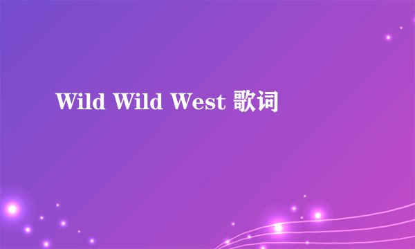 Wild Wild West 歌词