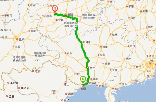 广西防城港东兴市到贵州省织金县城导航