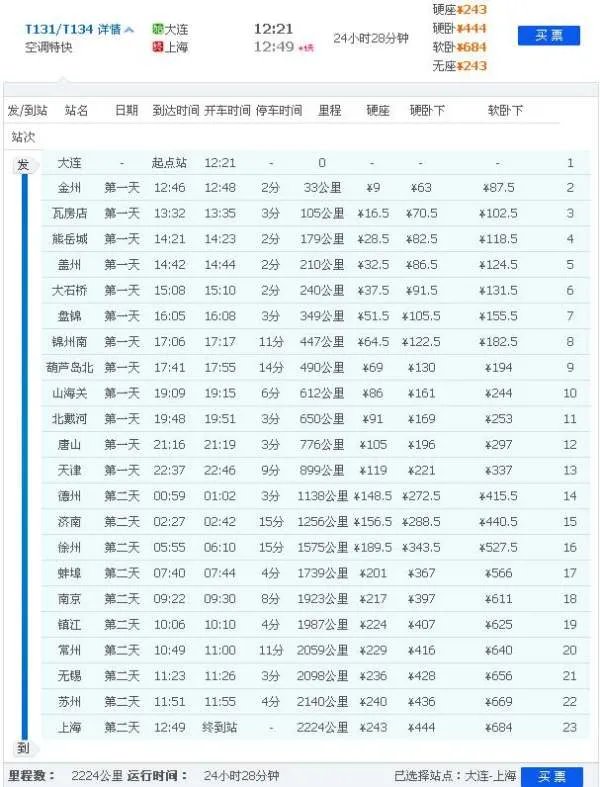 T131次列车时间表