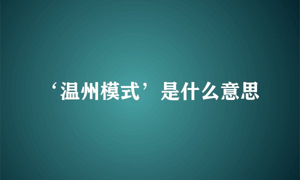 ‘温州模式’是什么意思