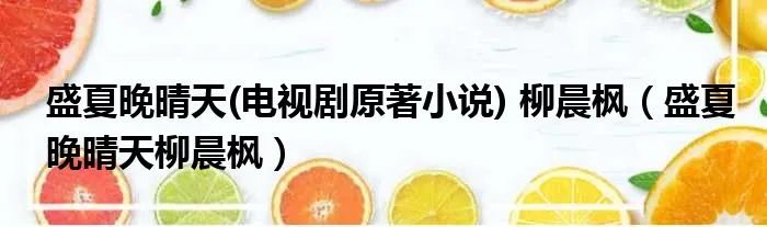 盛夏晚晴天(电视剧原著小说) 柳晨枫（盛夏晚晴天柳晨枫）