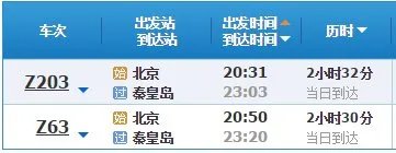 北京至秦皇岛列车时刻表?