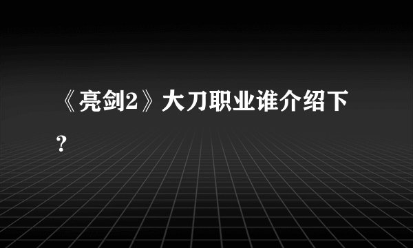 《亮剑2》大刀职业谁介绍下？