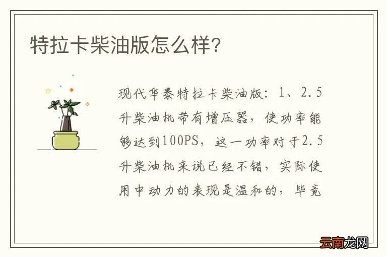 特拉卡柴油版怎么样?