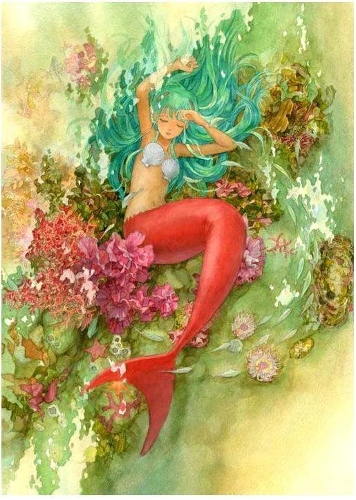 漂亮的红尾美人鱼，或者红鲤鱼图，最好是动漫图