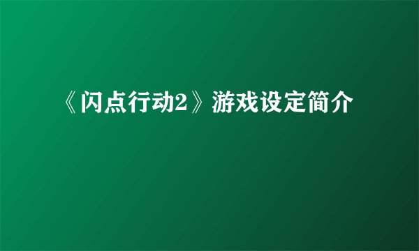 《闪点行动2》游戏设定简介