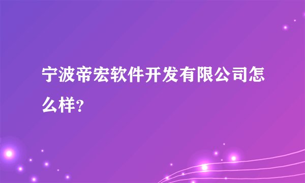 宁波帝宏软件开发有限公司怎么样？