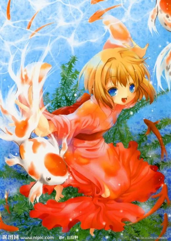 漂亮的红尾美人鱼，或者红鲤鱼图，最好是动漫图