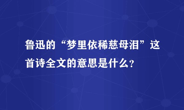 鲁迅的“梦里依稀慈母泪”这首诗全文的意思是什么？