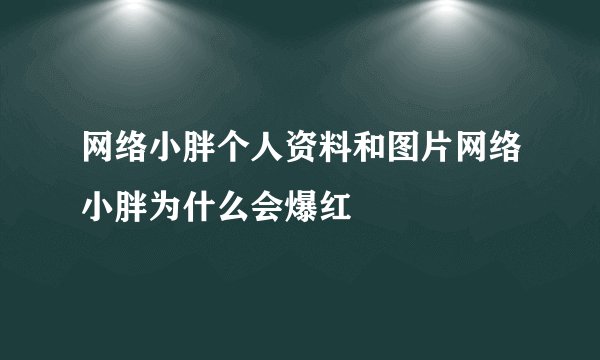 网络小胖个人资料和图片网络小胖为什么会爆红