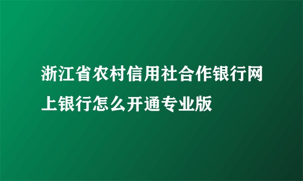 浙江省农村信用社合作银行网上银行怎么开通专业版