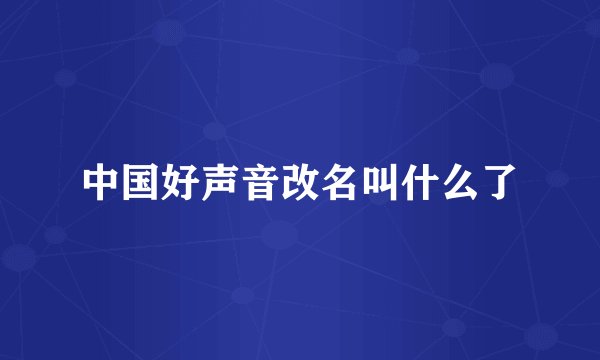 中国好声音改名叫什么了