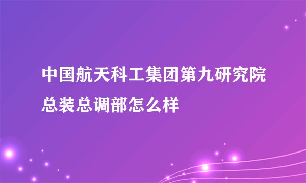 中国航天科工集团第九研究院总装总调部怎么样