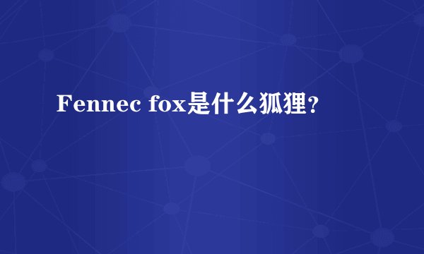 Fennec fox是什么狐狸？