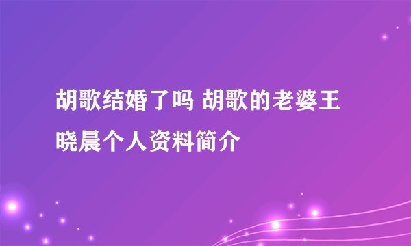 胡歌结婚了吗 胡歌的老婆王晓晨个人资料简介