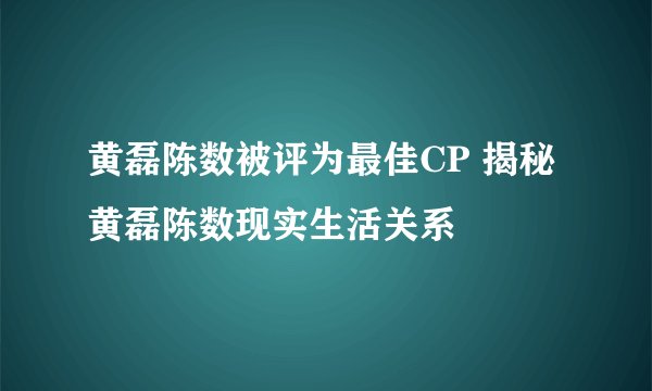黄磊陈数被评为最佳CP 揭秘黄磊陈数现实生活关系