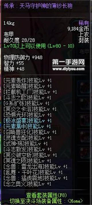 DNF手游天马守护神的薄纱长袍属性解析