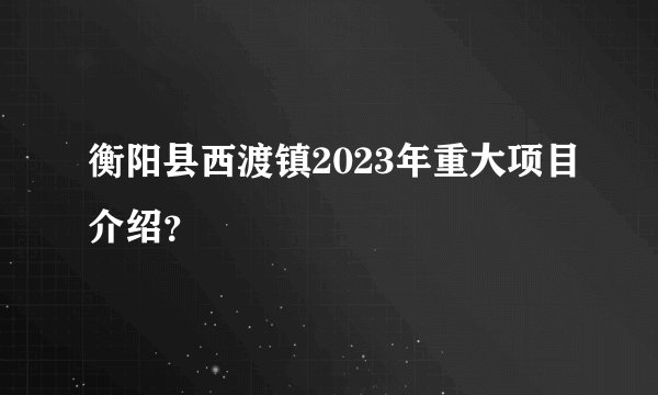 衡阳县西渡镇2023年重大项目介绍？